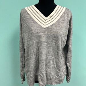 Aqe fashion sweater size XL in grey with white strips on collar. NWOT
